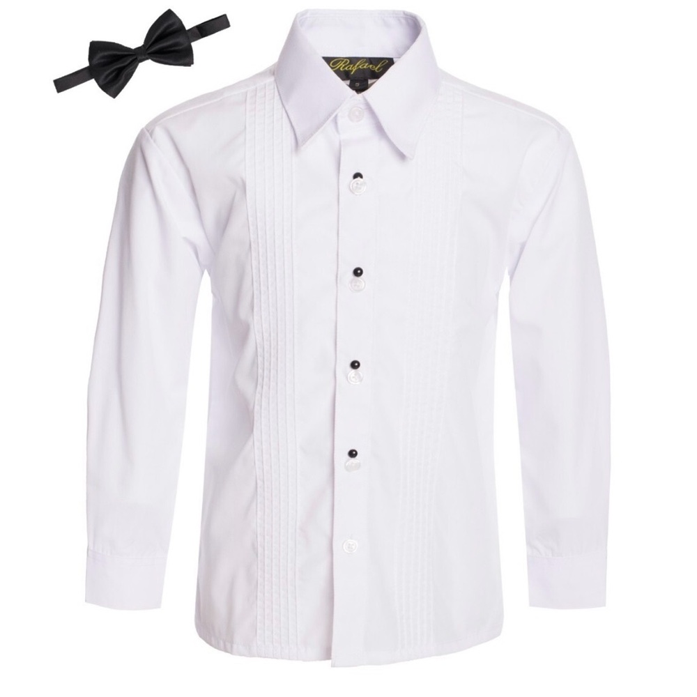 Gino‎ Giovanni Boy's Dress Shirt Tuxedo White Long Sleeve Size 7 Black Button